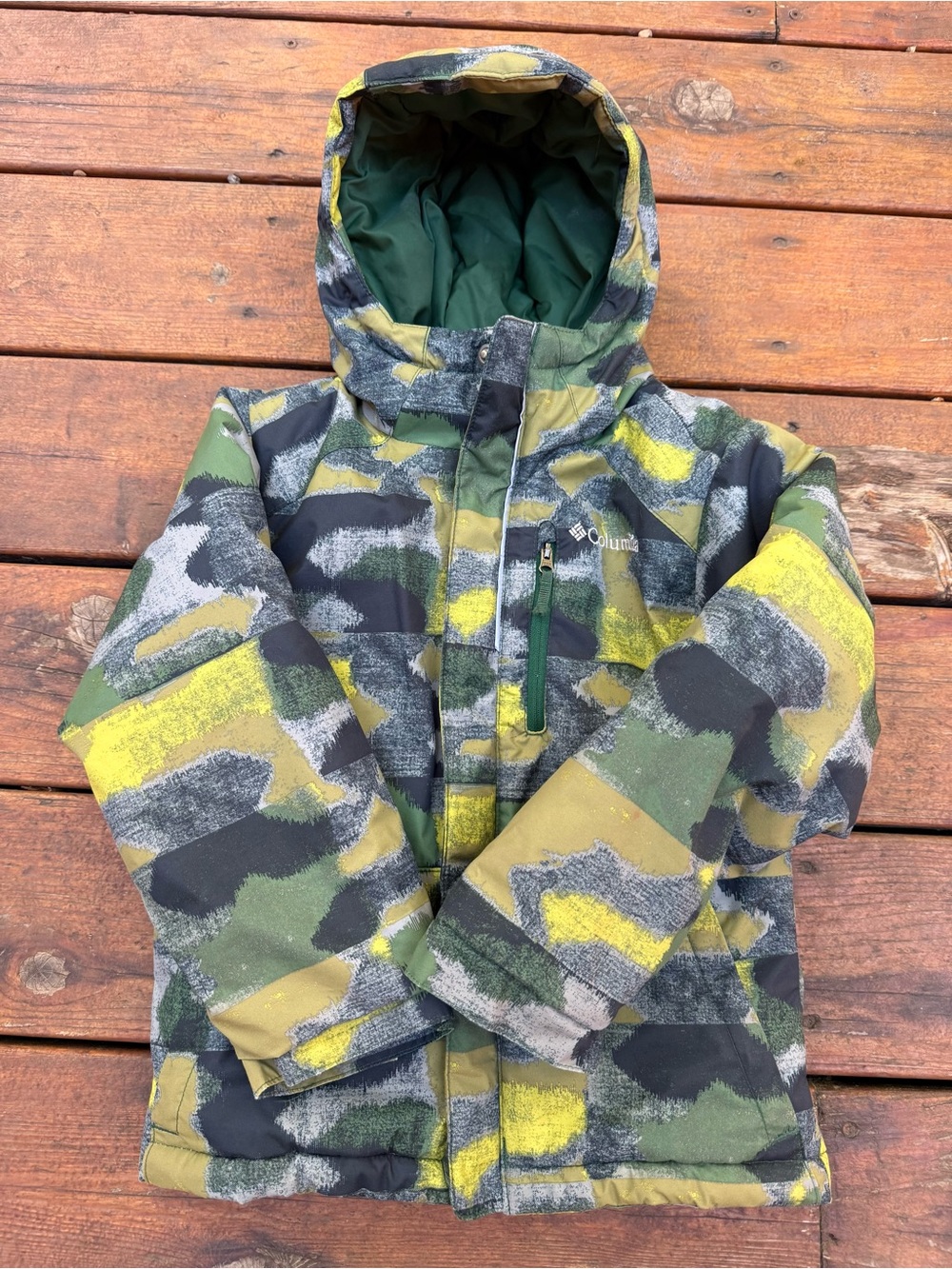 Columbia Kids Multicolor Green Camo Hooded Puffer Jacket